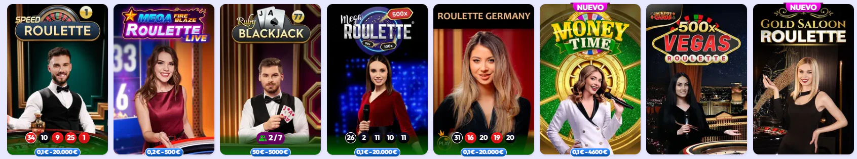 Oferta de juegos de casino y mesas con crupier en vivo en Infinity Casino